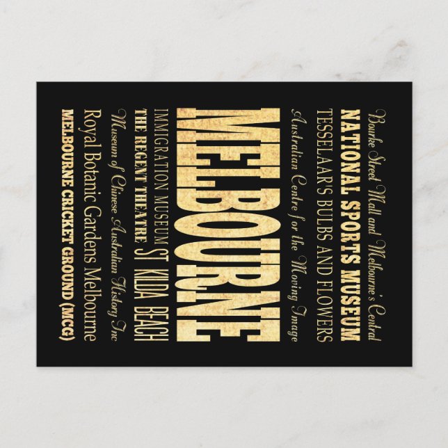 Postal Melbourne City of Australia Typography Art (Anverso)