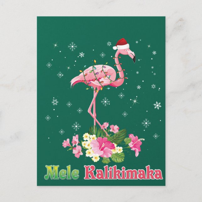 Postal Mele Kalikimaka Flamingo Santa Navidades Merry (Anverso)