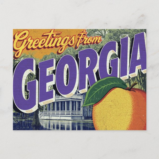 Postal Melocotón de Georgia y Mansión (Anverso)