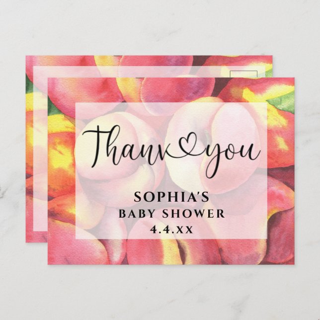 Postal Melocotones acuarela - Gracias por la fiesta de be (Anverso / Reverso)