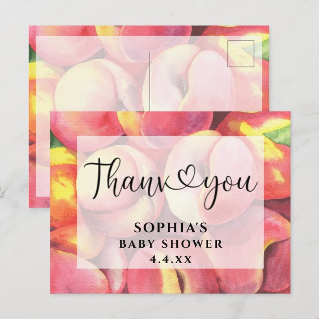 Postal Melocotones al acuarela - Gracias por el baby show (Anverso / Reverso)