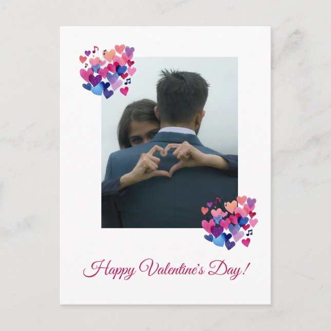 Postal Melodía de Corazón de Acuarela Día de San Valentín (Anverso)