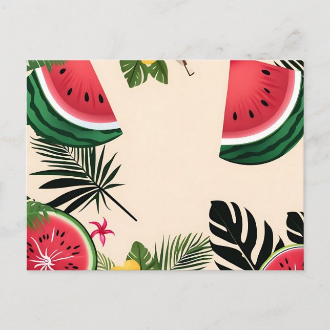 Postal Melón De Agua Y Flores Vibrantes (Anverso)