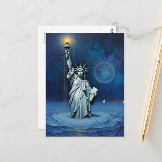 Postal Melting Statue of Liberty (Anverso/Reverso In Situ)