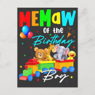 Postal Memaw De Los Niños Del Cumpleaños Tren Safari Fami