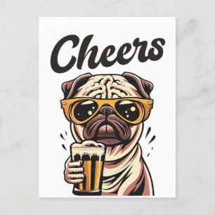 Postal Meme de cerveza de bebida de Pug