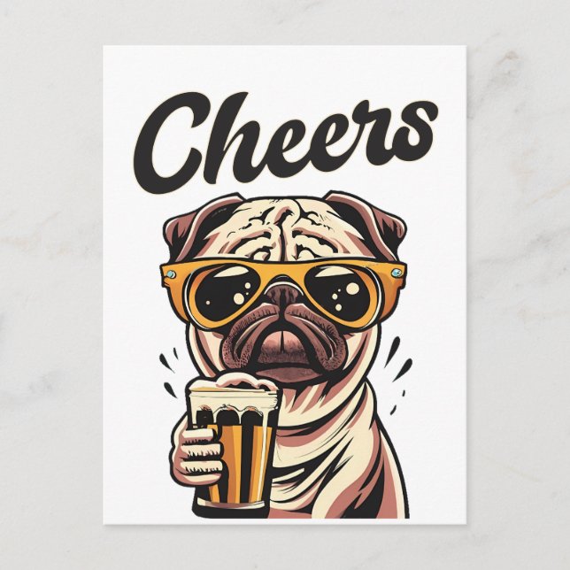 Postal Meme de cerveza de bebida de Pug (Anverso)