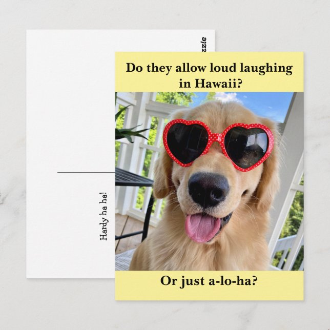 Postal Meme de Chiste de Hawaii de Golden Retriever (Anverso / Reverso)