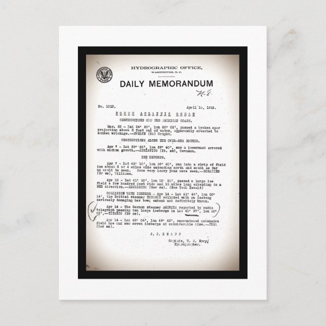 Postal Meme de la Oficina Hidrográfica Desastre Titanic (Anverso)