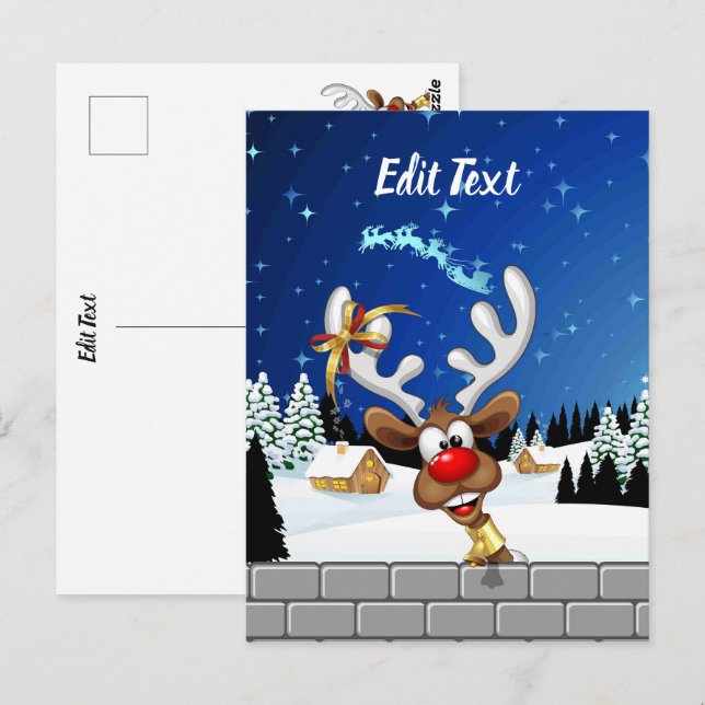 Postal Meme Divertido de Navidad de Reno Espiando (Anverso / Reverso)