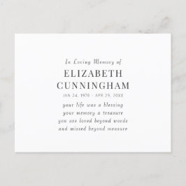 Postal Memorial de recuerdo moderno simple cita en memori