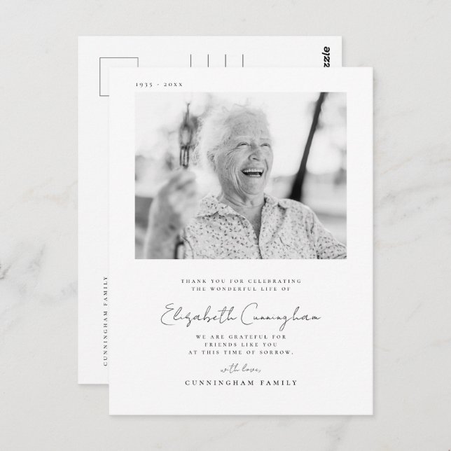 Postal Memorial Funeral Elegante Simple Moderno Chic Foto (Anverso / Reverso)