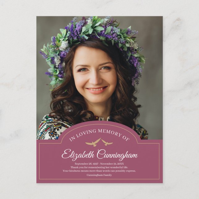 Postal Memorial Funeral Monograma Clásico Foto Gracias (Anverso)