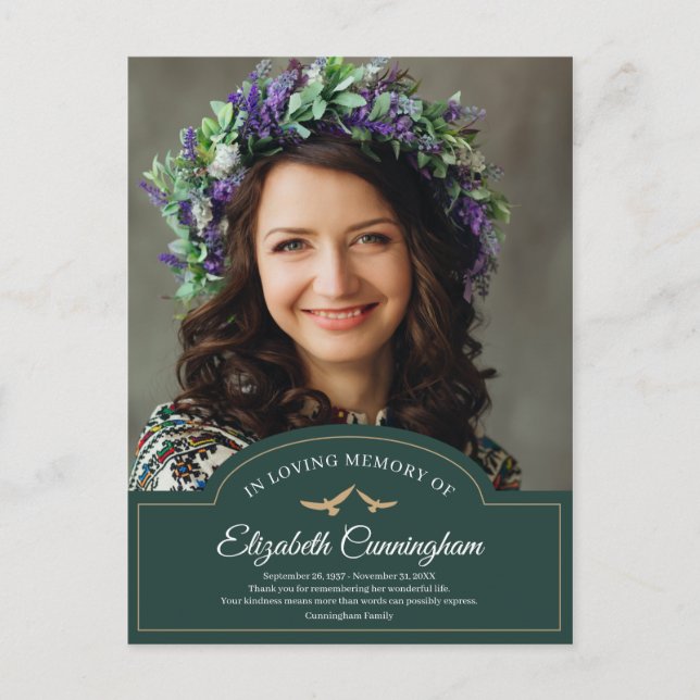 Postal Memorial Funeral Monograma Clásico Foto Gracias (Anverso)