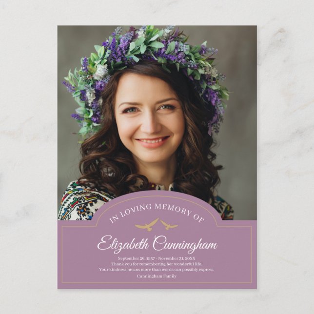 Postal Memorial Funeral Monograma Clásico Foto Gracias (Anverso)