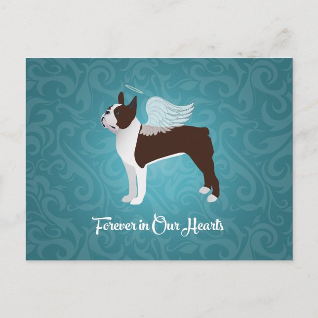 Postal Memorial Mascota de Brown Boston Terrier Dog Angel (Anverso)