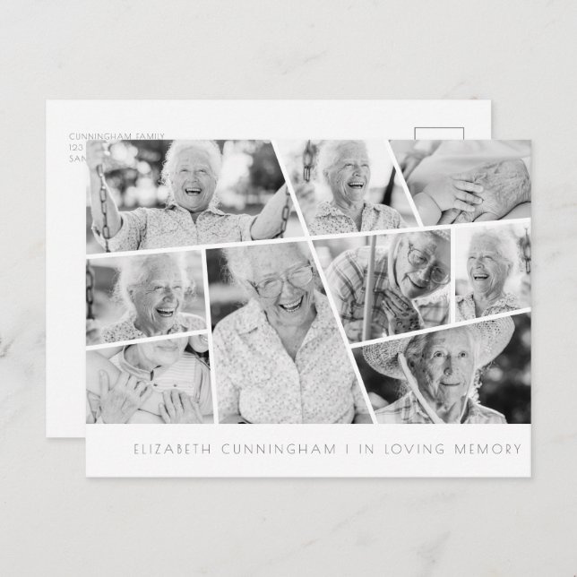 Postal Memorial Moderno Simple Chic 9 Collage de Fotos (Anverso / Reverso)