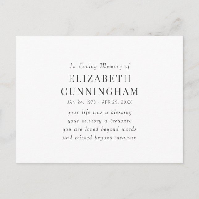 Postal Memorial Moderno Simple Cita En Memoria Amorosa (Anverso)