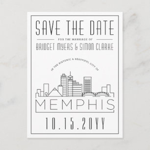 Postal Memphis Boda   Estilizado Skyline Guardar la fecha