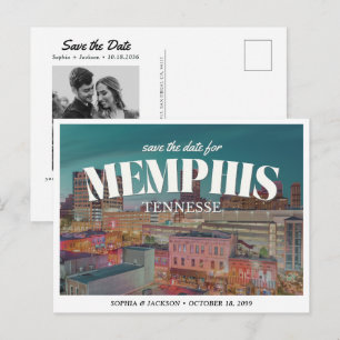 Postal Memphis Boda Guardar la Fecha Retro Skyline
