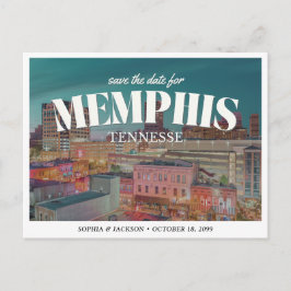 Postal Memphis Boda Guardar la Fecha Retro Skyline