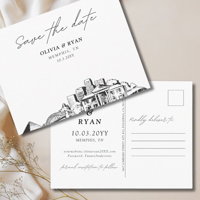 Postal Memphis Salven la cita de la elegante boda de post (Memphis Save the Date Postcard Elegant Wedding
)