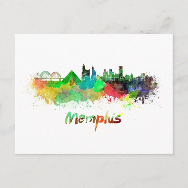 Postal Memphis skyline in watercolor (Anverso)
