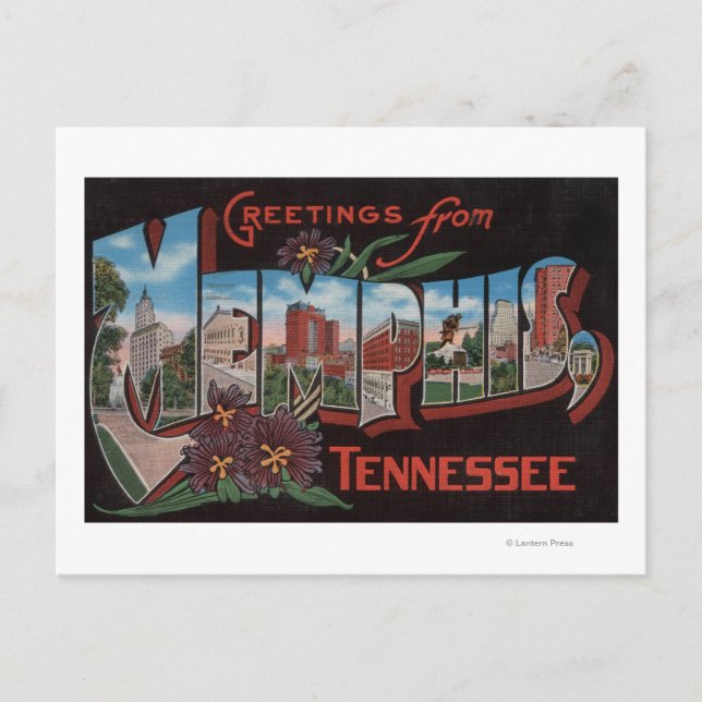 Postal Memphis, Tennessee - Escenas de letras grandes (Anverso)