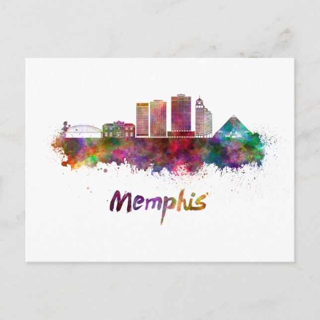 Postal Memphis V2 skyline in watercolor (Anverso)