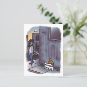 Postal Mendigar gato con Rótulo