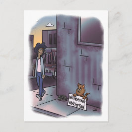 Postal Mendigar gato con Rótulo