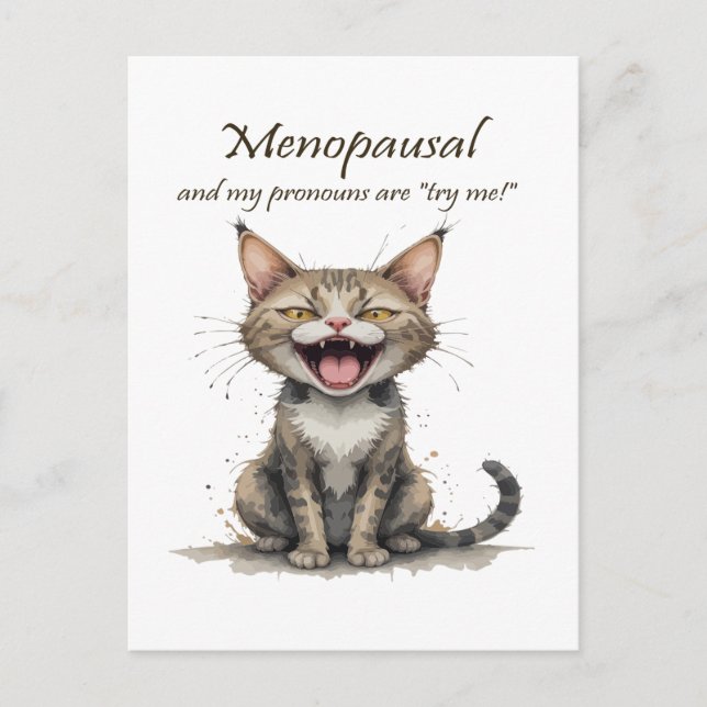 Postal Menopause Humor Stressed Angry Cat (Anverso)