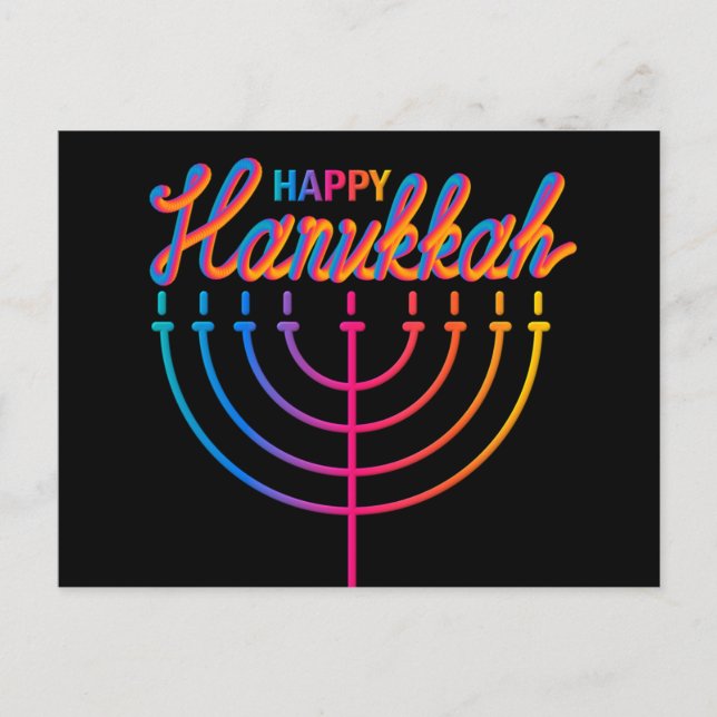 Postal Menorá de Hanukkah Feliz Neon (Anverso)