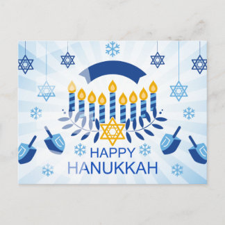 Postal Menorah azul con estrella de oro de David
