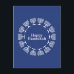 Postal Menorah Background<br><div class="desc">Vector Happy Hannukah con menorah sobre fondo azul © y ® Bigstock® - Todos los derechos reservados.</div>