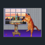 Postal Menorah Cat<br><div class="desc">¡Así que el gato es un pelirrojo, es un Ashkenazi! Y es el atardecer, así que se puso su kipá, encendió las velas y dijo las oraciones, y recordando que un gran milagro ocurrió ahí.</div>