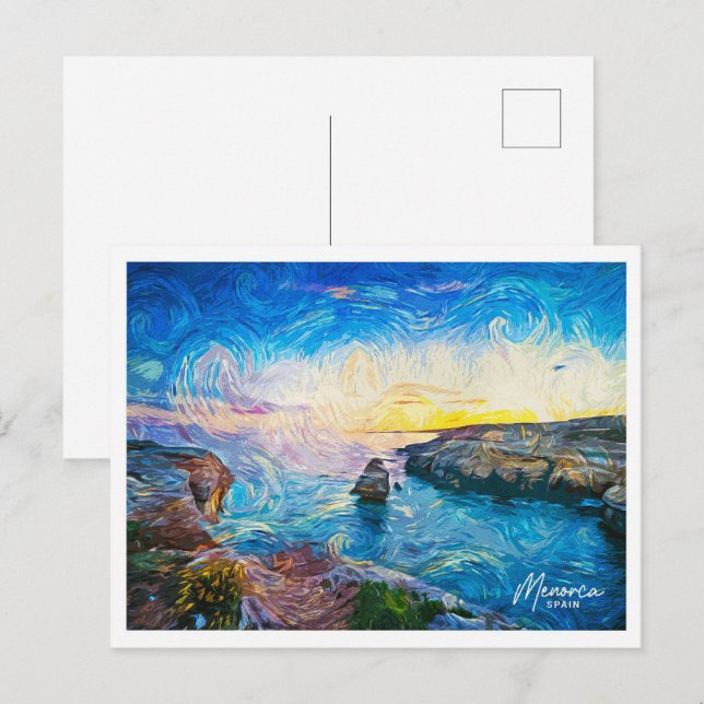 Postal Menorca España Hermoso paisaje de pintura al óleo (Anverso / Reverso)