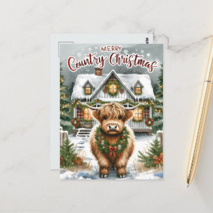 Postal Mensaje de la vaca festiva de Highland