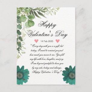 Postal Mensaje de meld de corazón floral verde