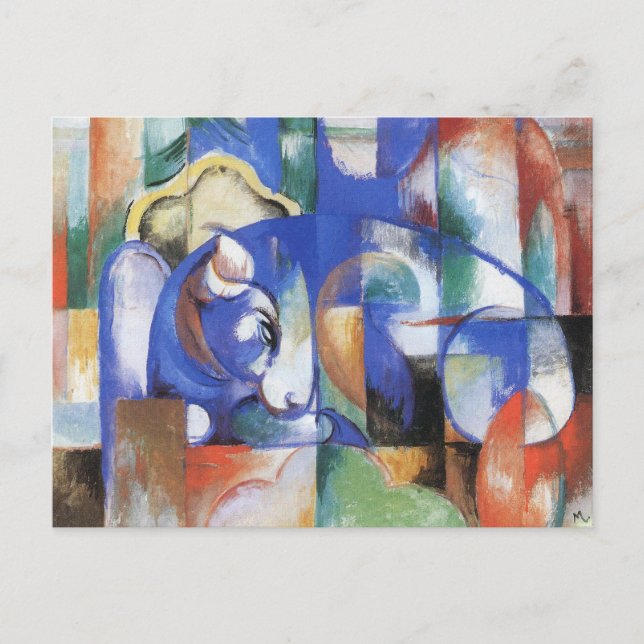 Postal Mentiroso toro de Franz Marc, arte de cubismo vint (Anverso)