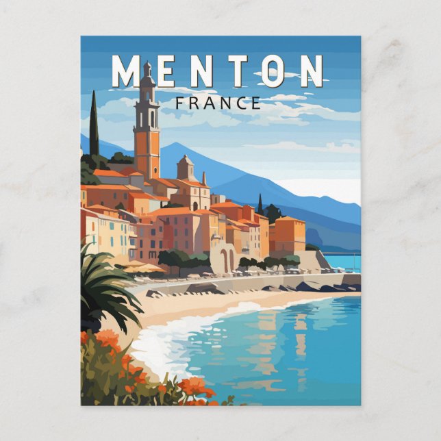 Postal Menton France Travel Art Vintage (Anverso)