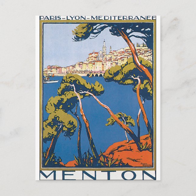 Postal Menton Vintage Travel Poster (Anverso)