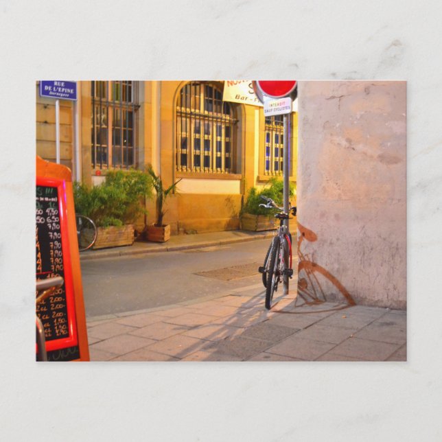 Postal Menú, bicicleta, sombra de Francia fuera del resta (Anverso)