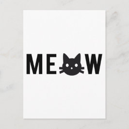 Postal Meow, con cara de gato negro, diseño de texto