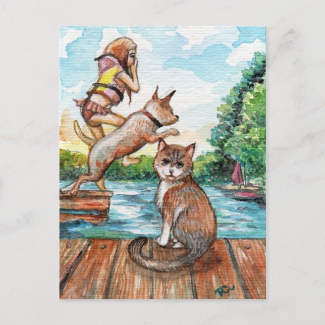 Postal Meow en el muelle de la cabaña (Anverso)