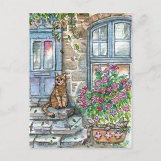Postal Meow en la puerta