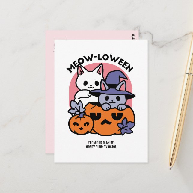 Postal Meow-Loween - Diseño de felinos Halloween (Anverso/Reverso In Situ)