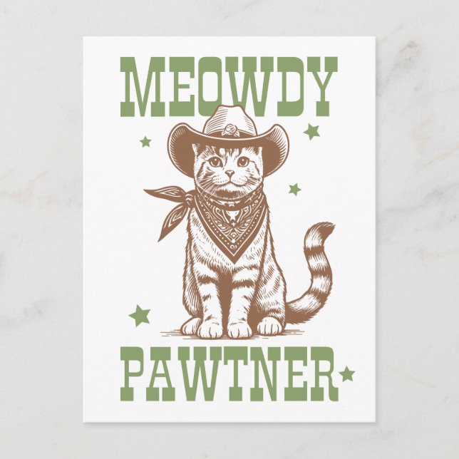 Postal Meowdy Pawtner Cowboy Cat (Anverso)