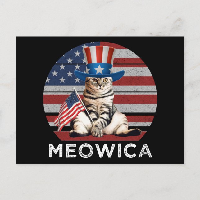 Postal Meowica 4 De Julio Gato Patriótico Estadounidense (Anverso)