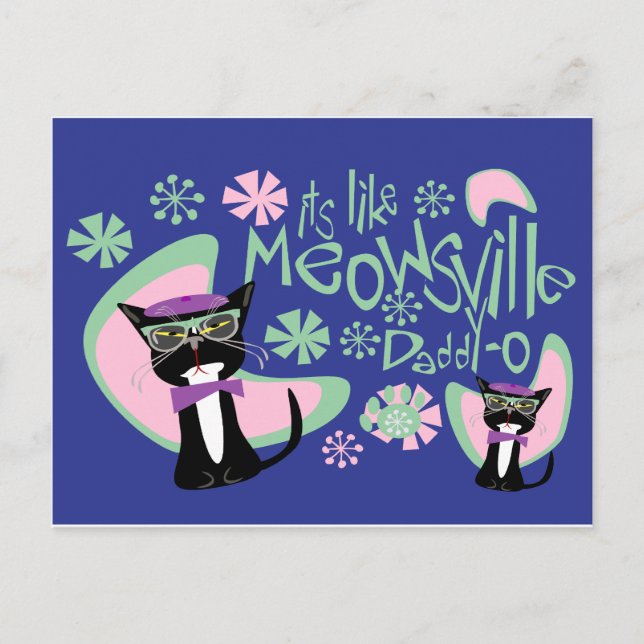 Postal Meowsville Daddy-O Beatnik Kitty 2 (Anverso)